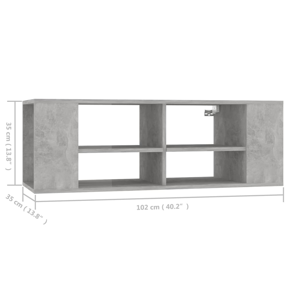 vidaXL Meuble TV mural gris béton 102x35x35 cm Aggloméré