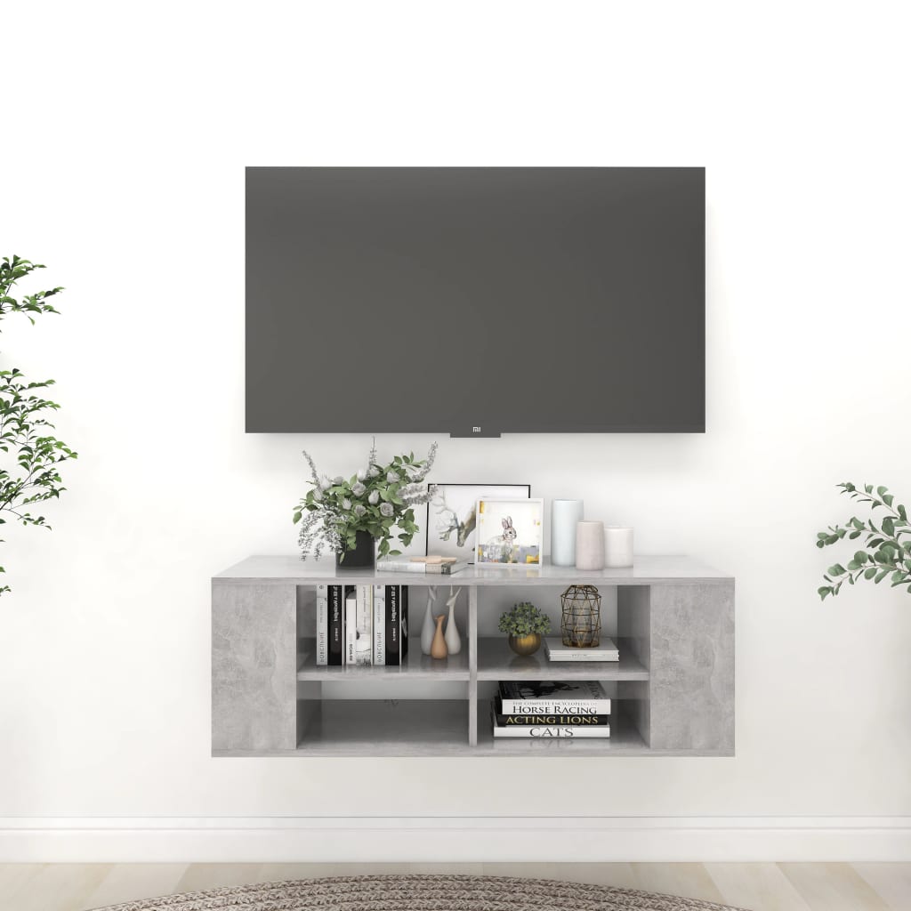 vidaXL Meuble TV mural gris béton 102x35x35 cm Aggloméré