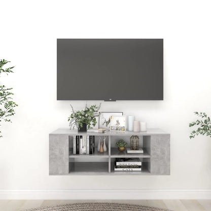 vidaXL Meuble TV mural gris béton 102x35x35 cm Aggloméré