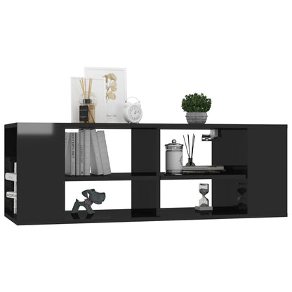 vidaXL Meuble TV mural noir brillant 102x35x35 cm Aggloméré