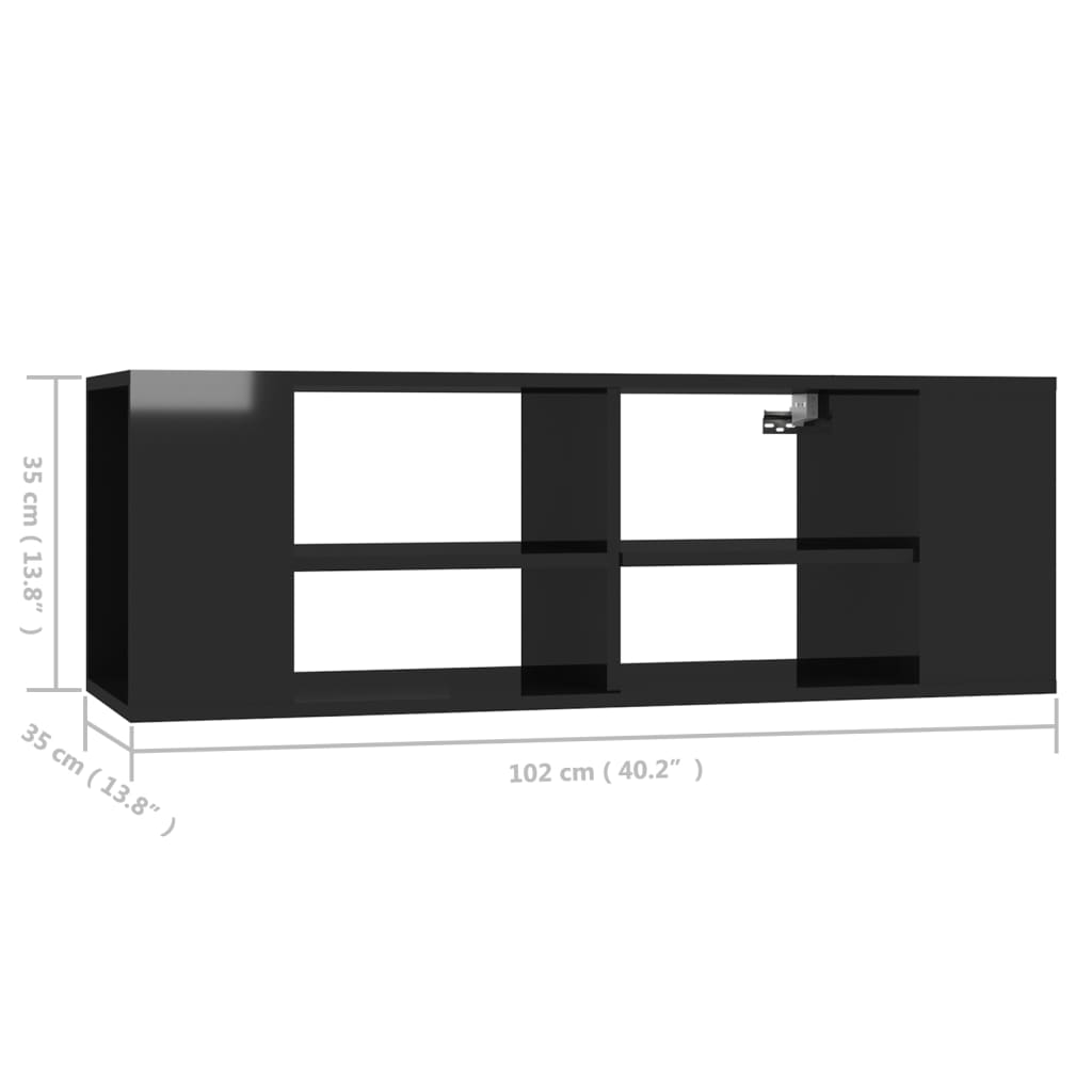 vidaXL Meuble TV mural noir brillant 102x35x35 cm Aggloméré