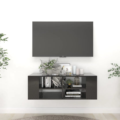 vidaXL Meuble TV mural noir brillant 102x35x35 cm Aggloméré