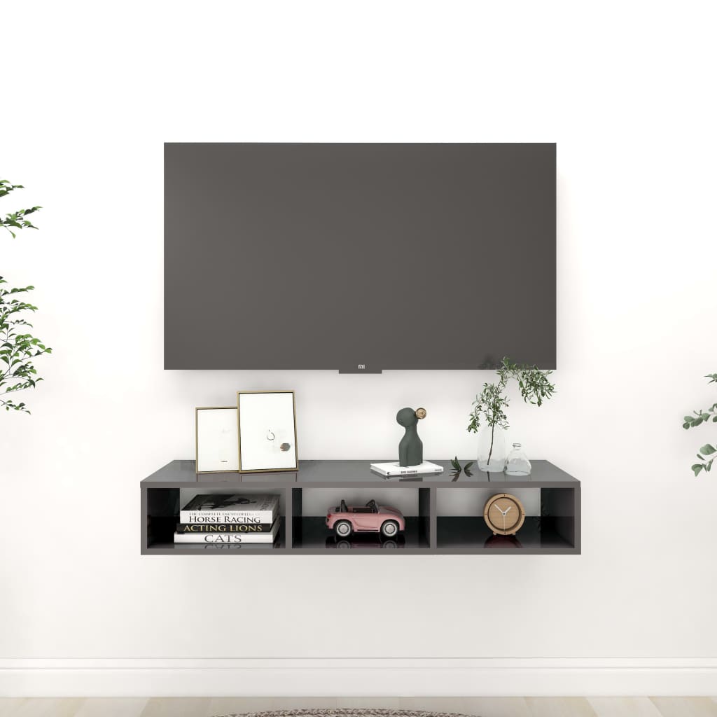 vidaXL Wandregal Hochglanz-Grau 102x30x17 cm Holzwerkstoff