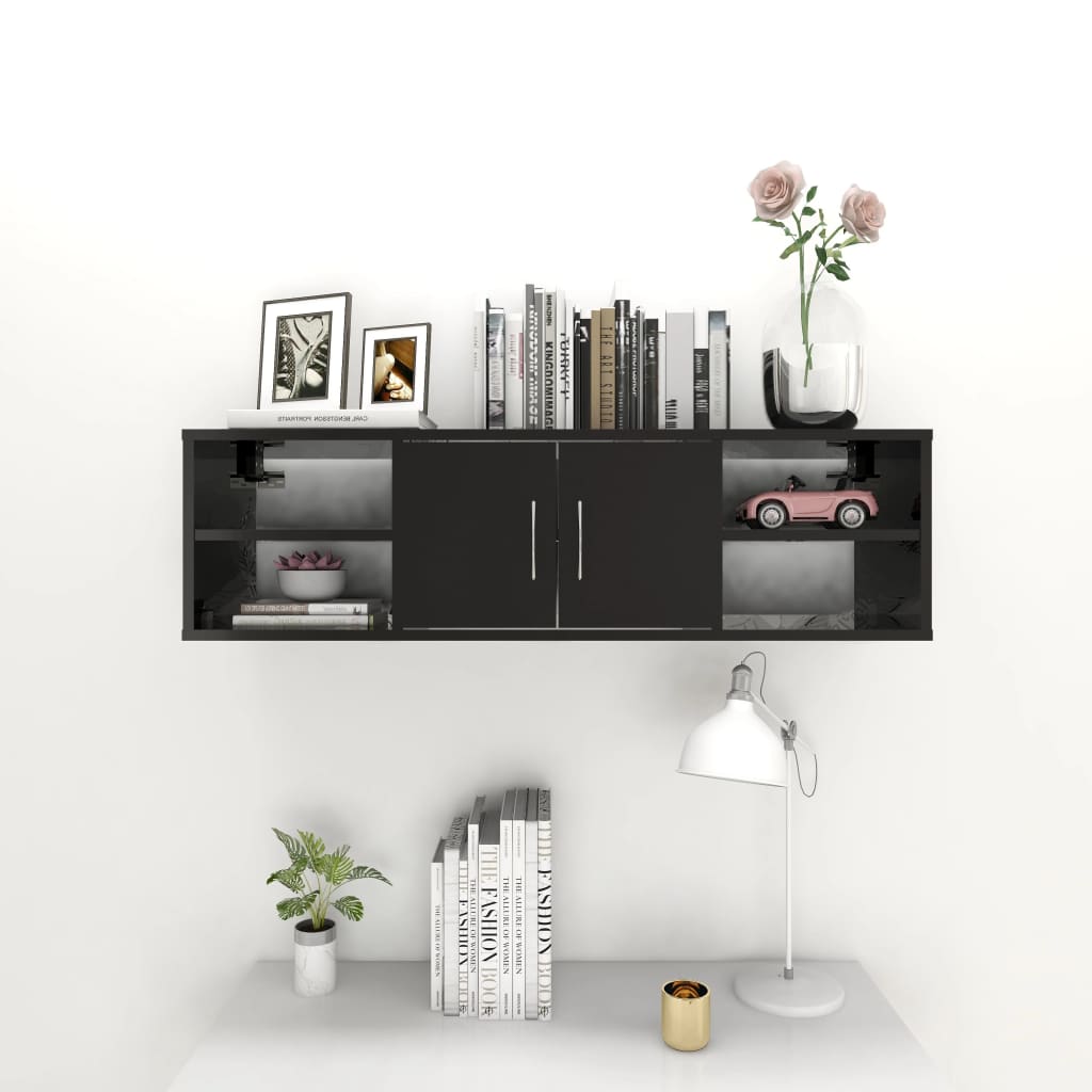 vidaXL Wandregal Hochglanz-Schwarz 102x30x29 cm Holzwerkstoff
