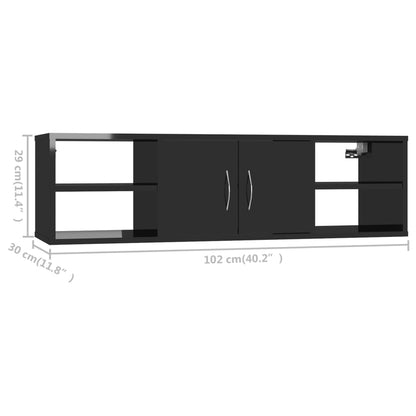 vidaXL Wandregal Hochglanz-Schwarz 102x30x29 cm Holzwerkstoff