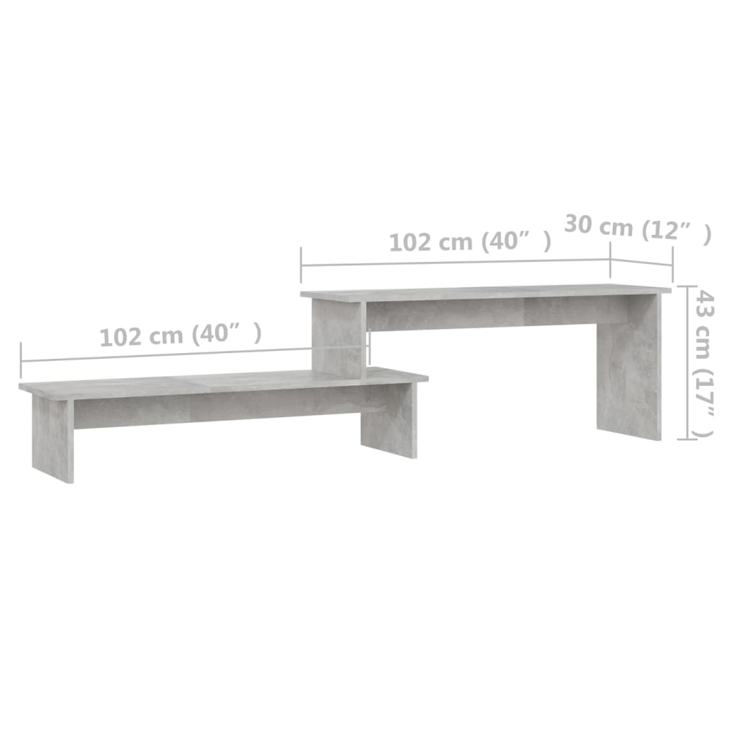 vidaXL Meuble TV gris béton 180x30x43 cm Bois d'ingénierie
