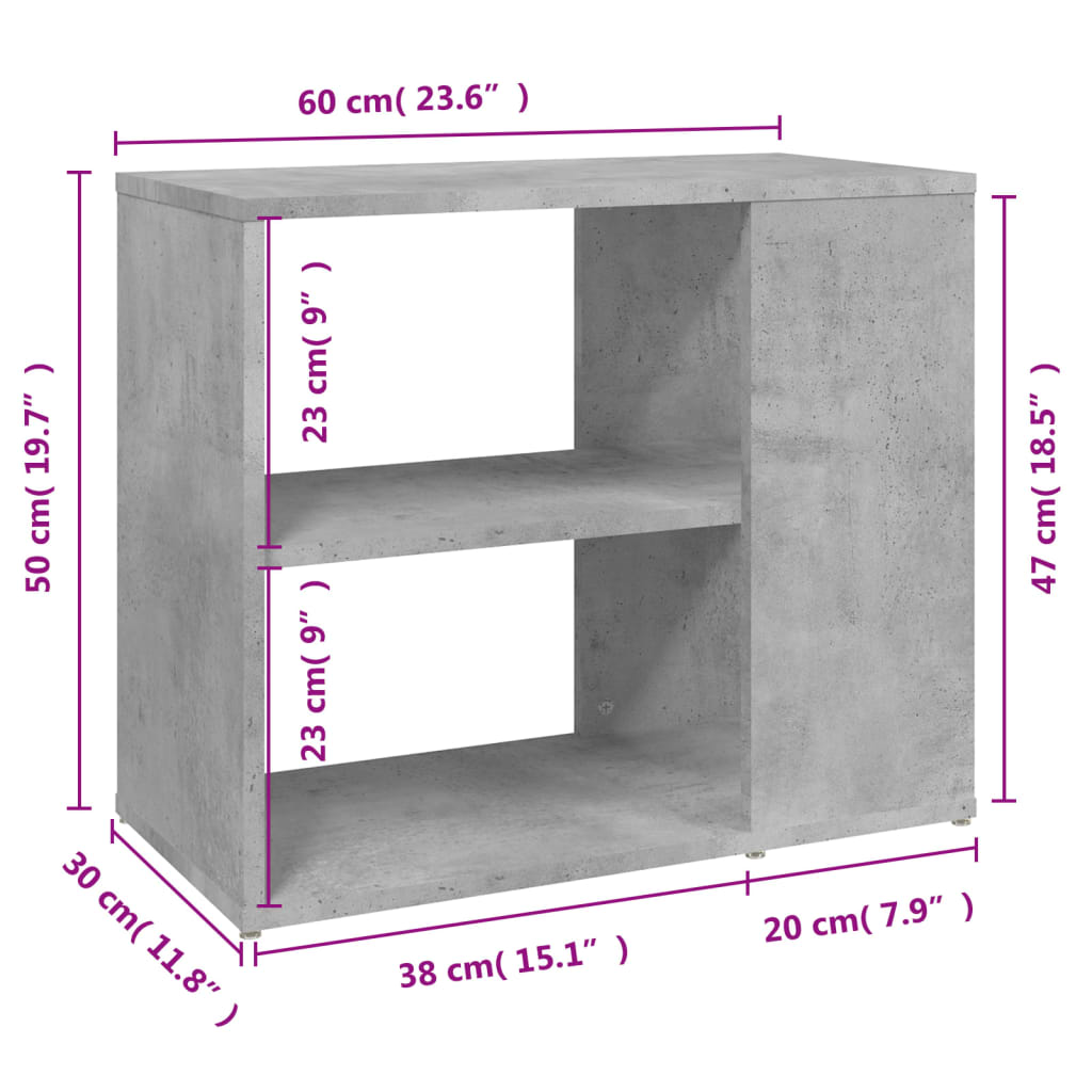 vidaXL Table d'appoint Gris béton 60x30x50 cm Bois d'ingénierie