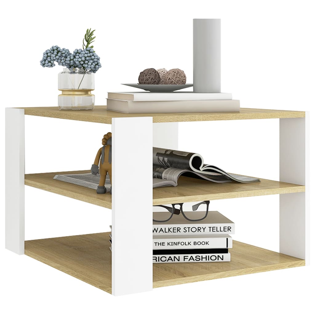 vidaXL Table basse chêne Sonoma blanc 60x60x40 cm aggloméré