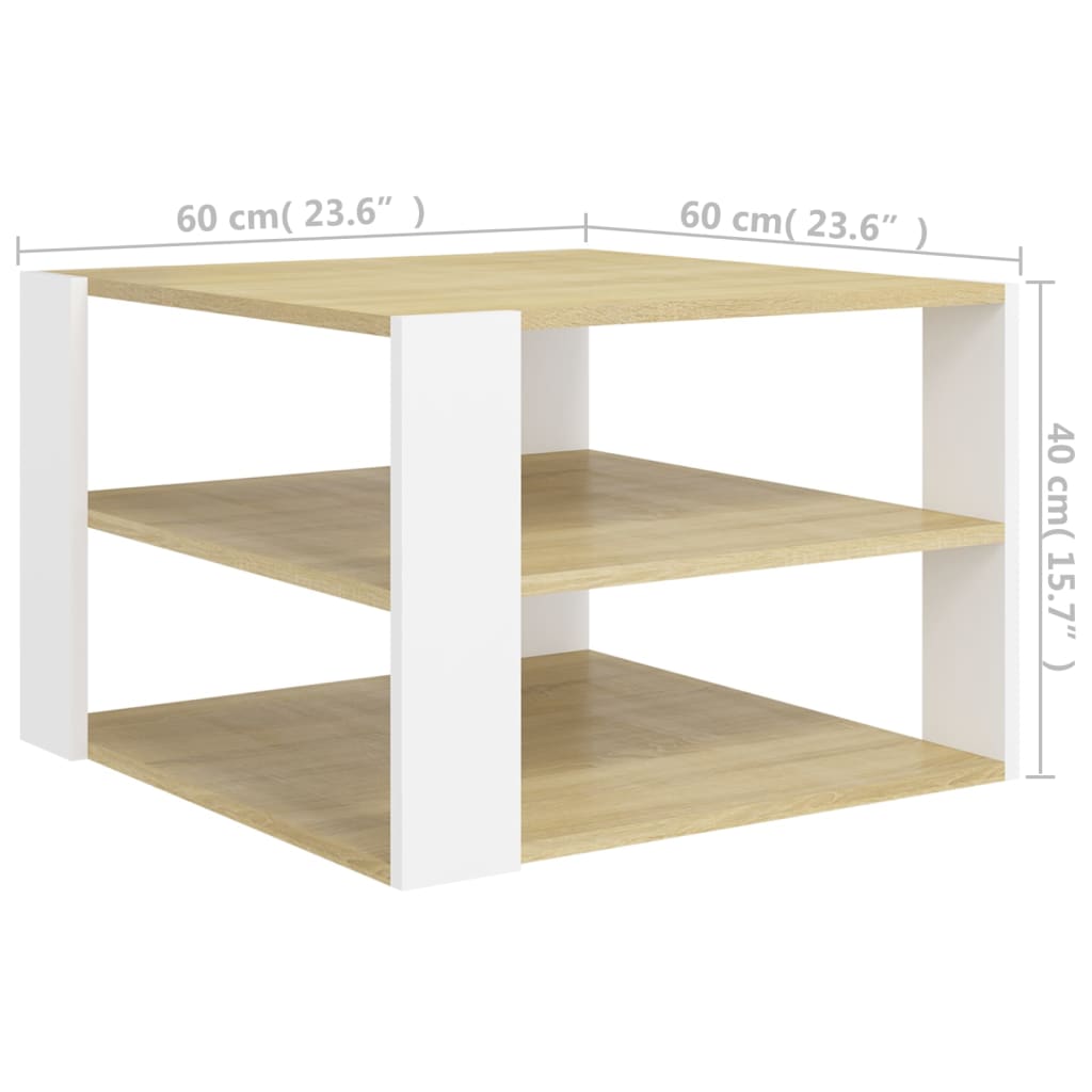 vidaXL Table basse chêne Sonoma blanc 60x60x40 cm aggloméré