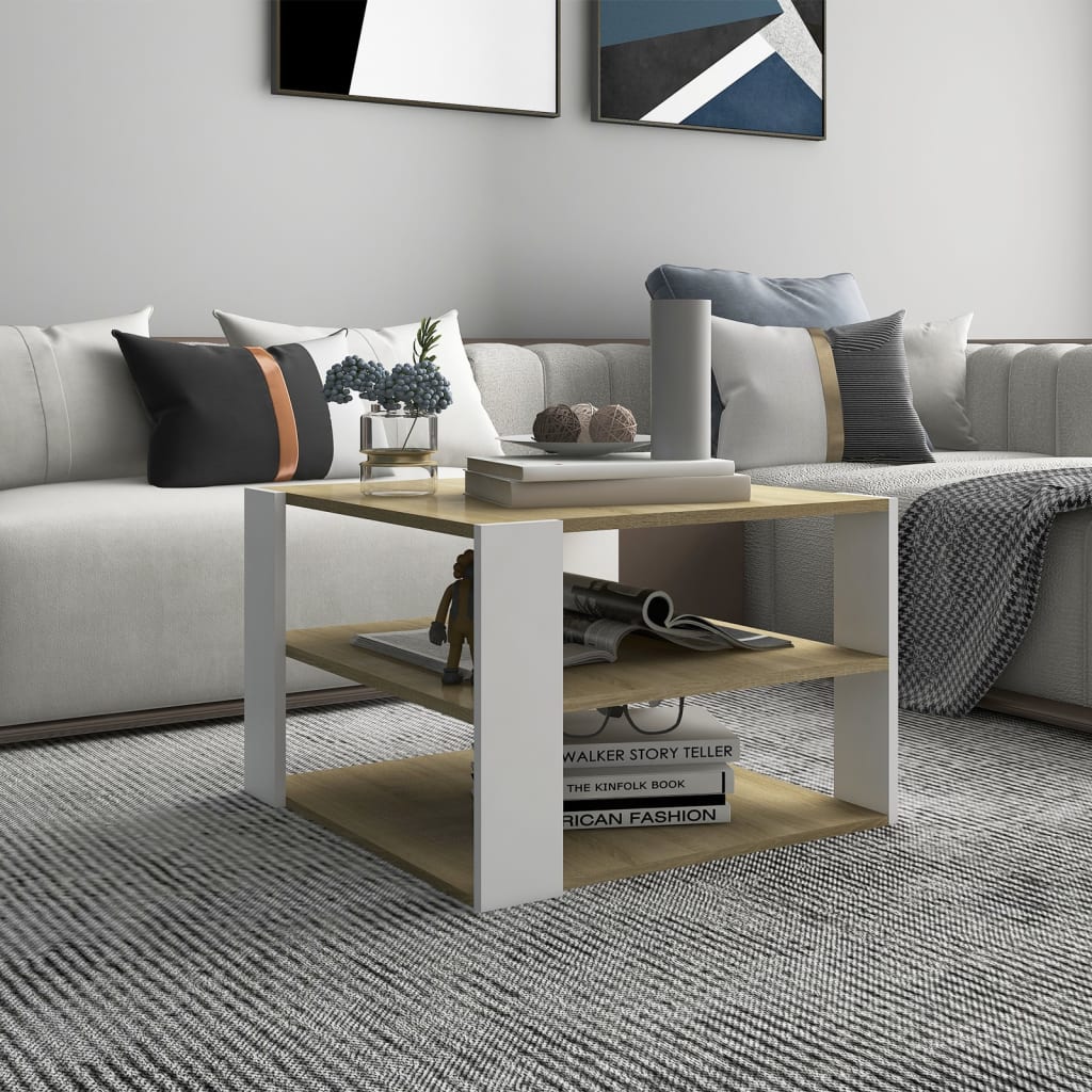 vidaXL Table basse chêne Sonoma blanc 60x60x40 cm aggloméré