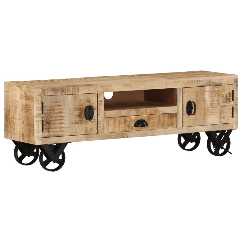 vidaXL Meuble TV à roulettes 110x30x37 cm Bois de manguier massif