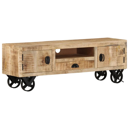 vidaXL Meuble TV à roulettes 110x30x37 cm Bois de manguier massif