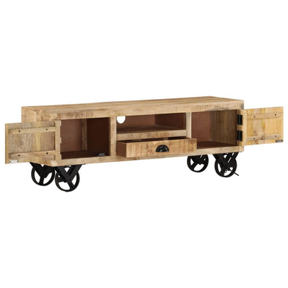 vidaXL Meuble TV à roulettes 110x30x37 cm Bois de manguier massif