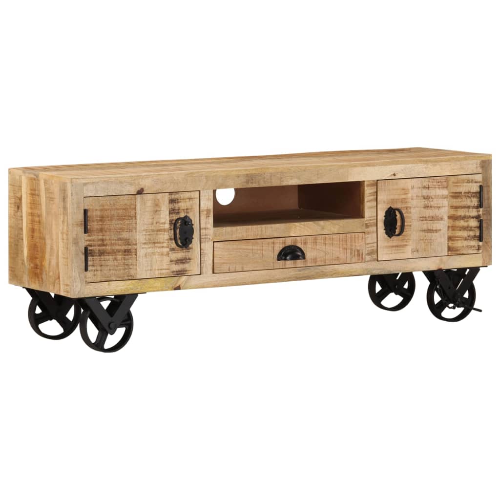 vidaXL Meuble TV à roulettes 110x30x37 cm Bois de manguier massif