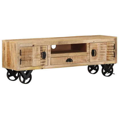 vidaXL Meuble TV à roulettes 110x30x37 cm Bois de manguier massif