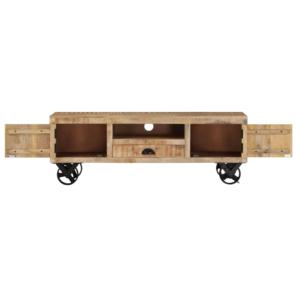 vidaXL Meuble TV à roulettes 110x30x37 cm Bois de manguier massif