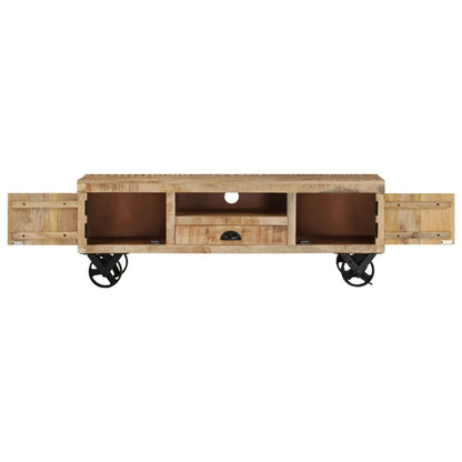 vidaXL Meuble TV à roulettes 110x30x37 cm Bois de manguier massif