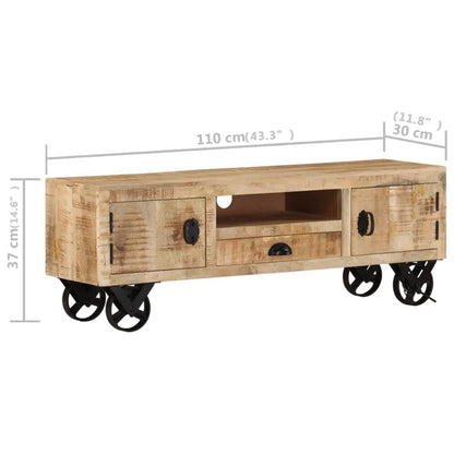 vidaXL Meuble TV à roulettes 110x30x37 cm Bois de manguier massif