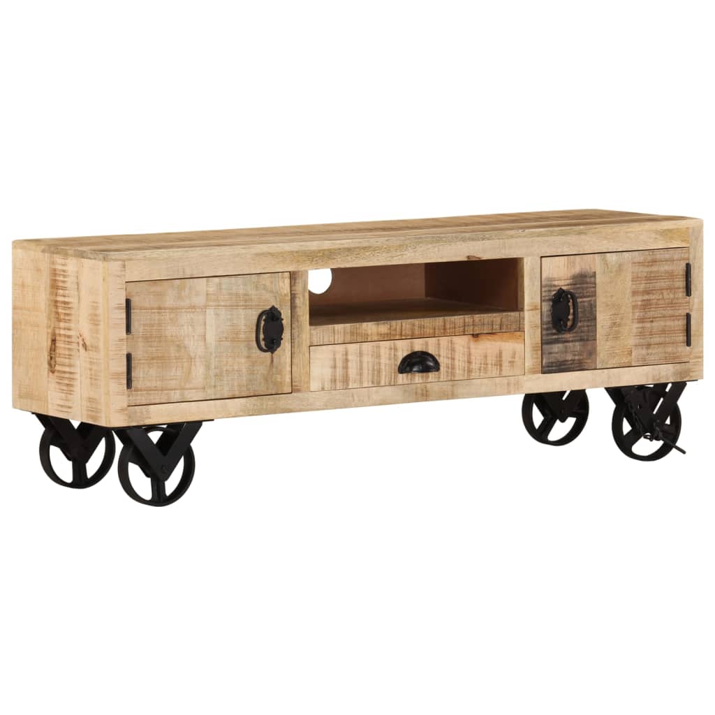 vidaXL Meuble TV à roulettes 110x30x37 cm Bois de manguier massif