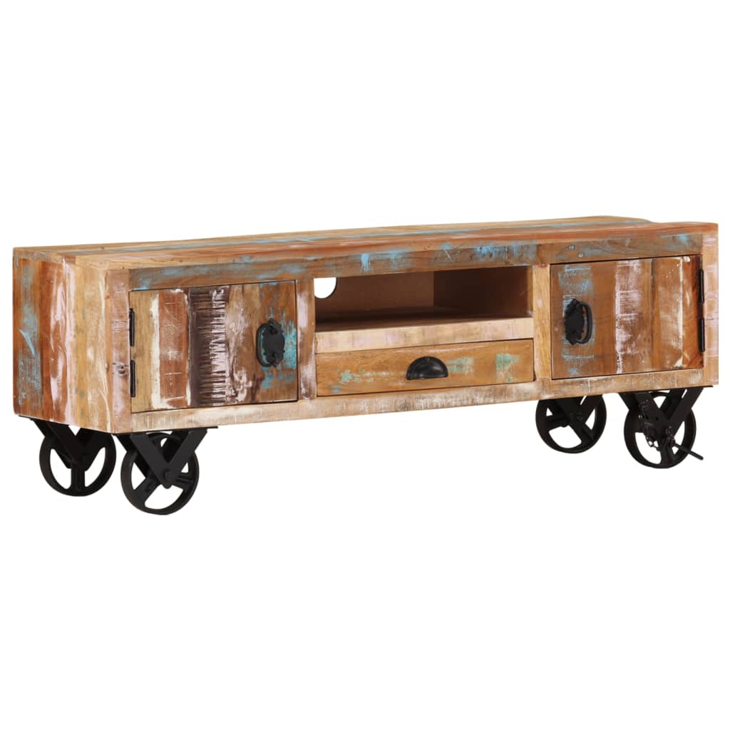 vidaXL Meuble TV à roulettes 110x30x37 cm en bois de récupération massif