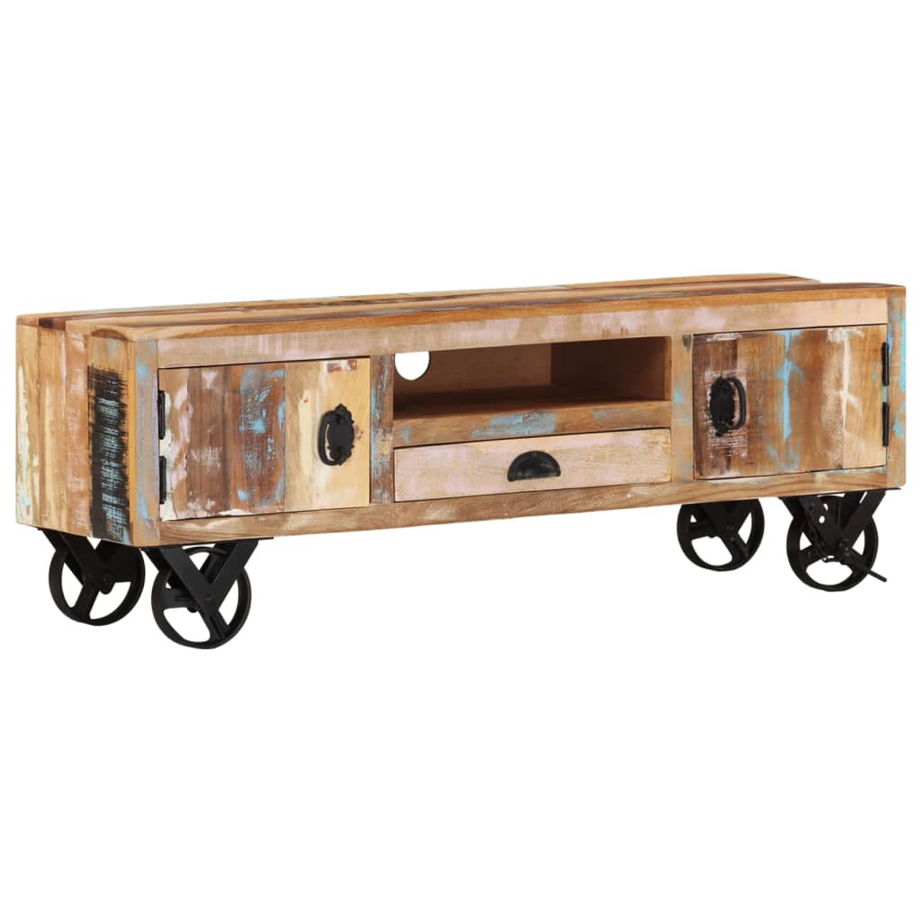 vidaXL Meuble TV à roulettes 110x30x37 cm en bois de récupération massif