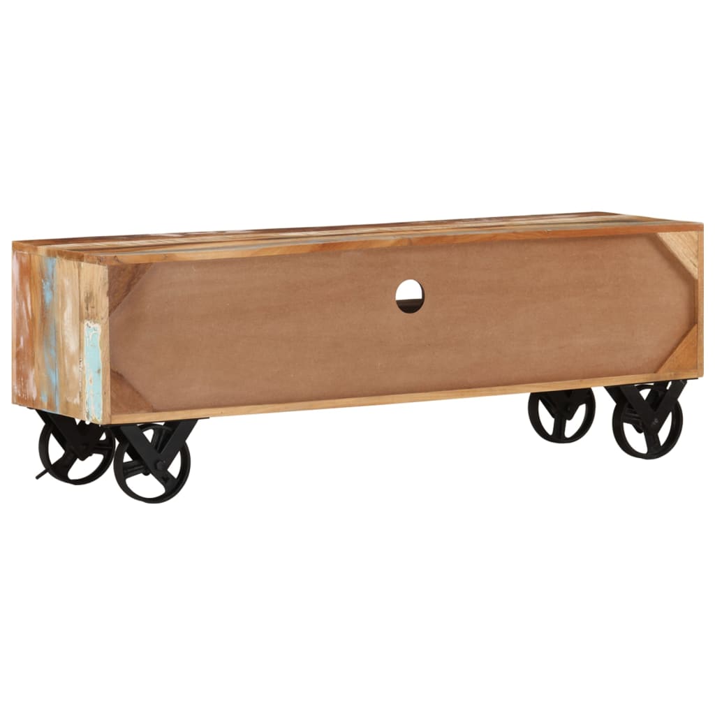 vidaXL Meuble TV à roulettes 110x30x37 cm en bois de récupération massif