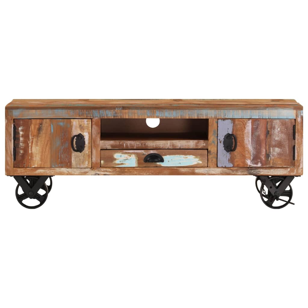 vidaXL Meuble TV à roulettes 110x30x37 cm en bois de récupération massif