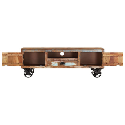 vidaXL Meuble TV à roulettes 110x30x37 cm en bois de récupération massif