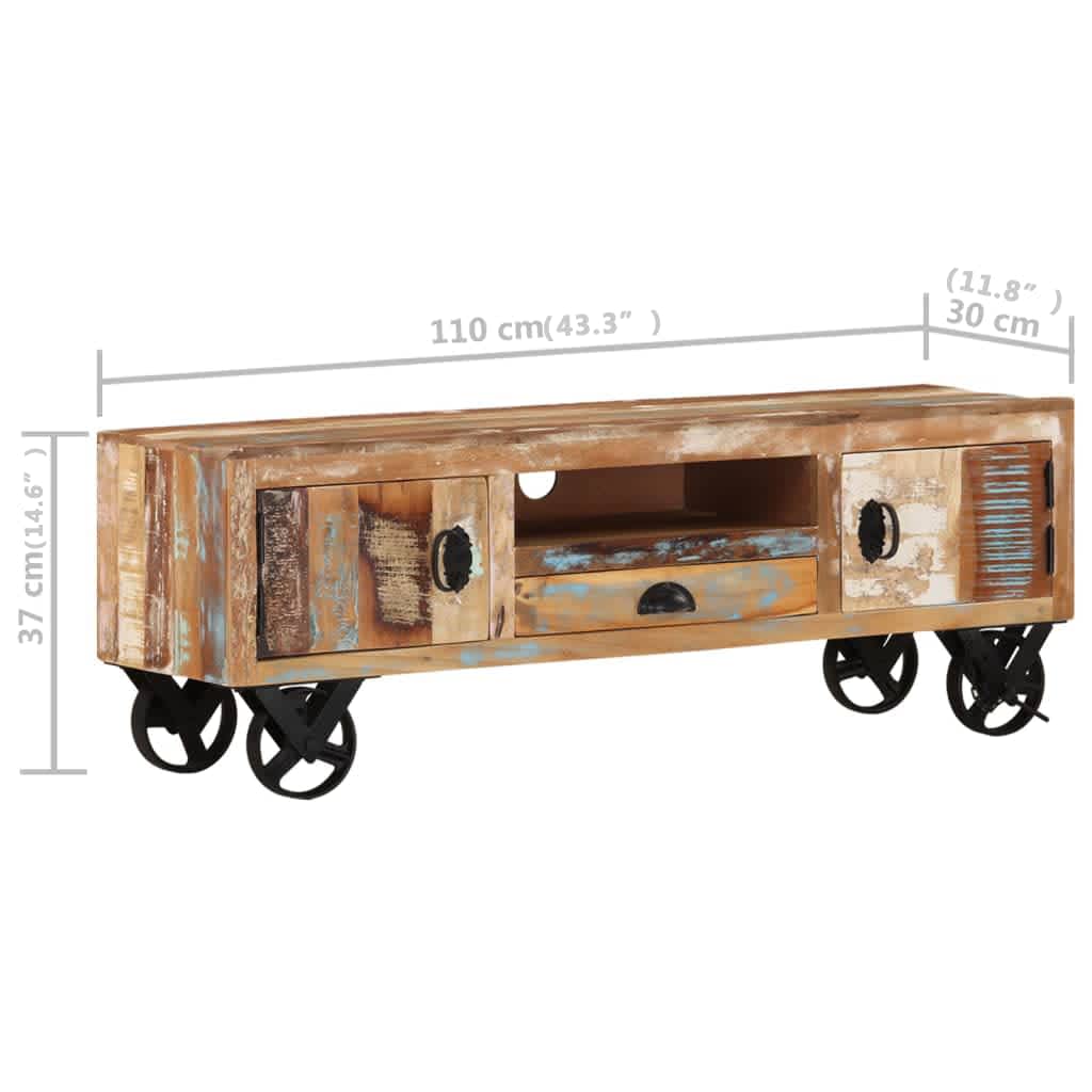 vidaXL Meuble TV à roulettes 110x30x37 cm en bois de récupération massif