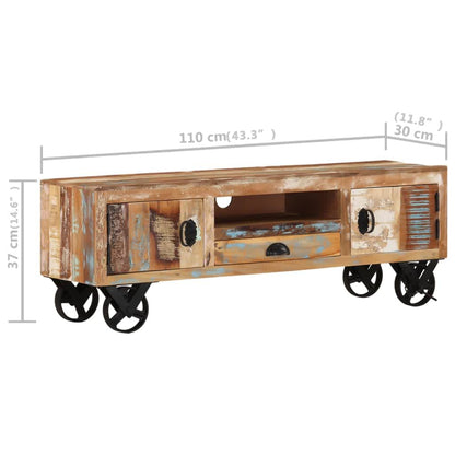 vidaXL Meuble TV à roulettes 110x30x37 cm en bois de récupération massif