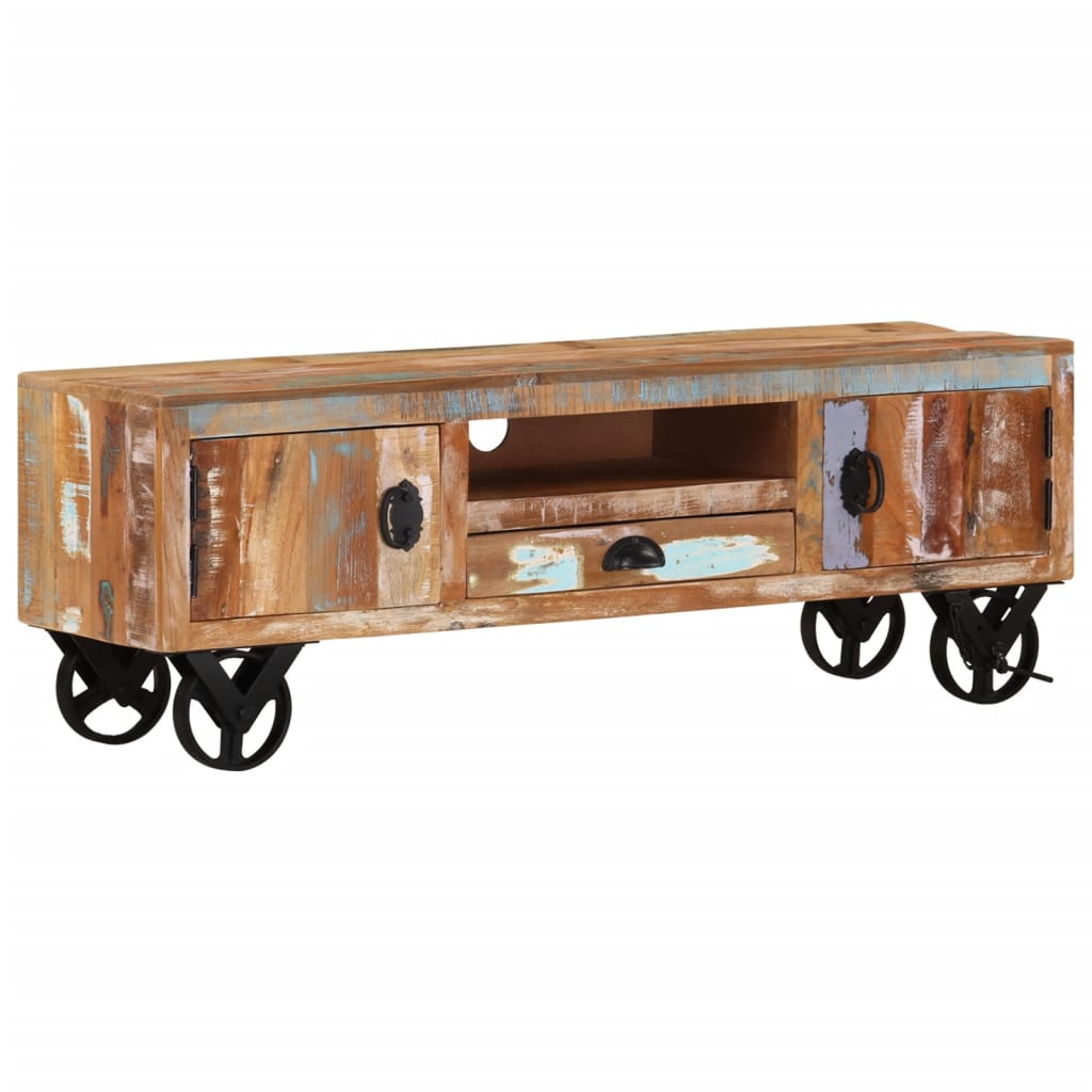 vidaXL Meuble TV à roulettes 110x30x37 cm en bois de récupération massif
