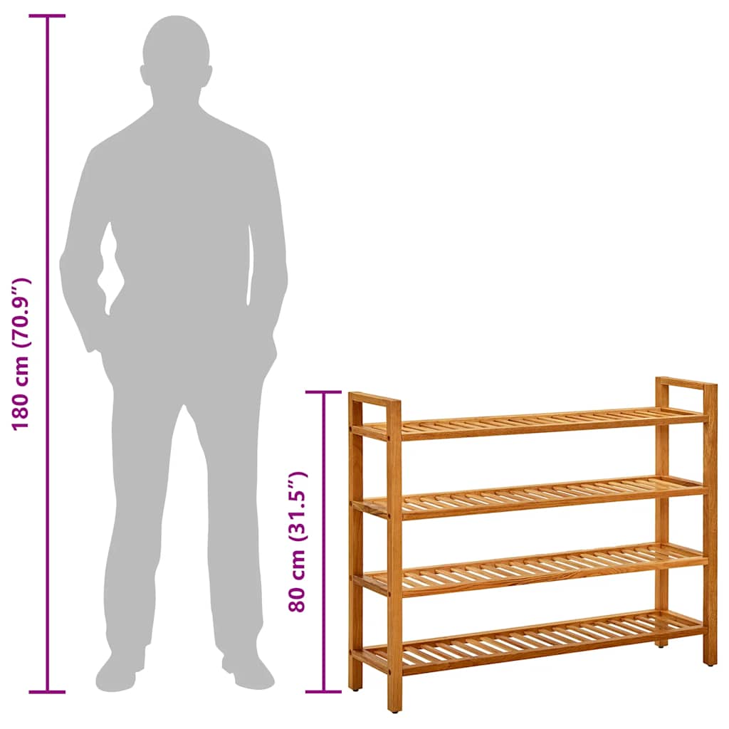 Schuhregal mit 4 Etagen 100x27x80 cm Massivholz Eiche