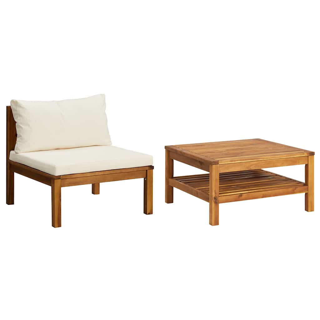vidaXL 2-tlg. Garten-Sofagarnitur mit Cremeweißen Kissen Akazienholz