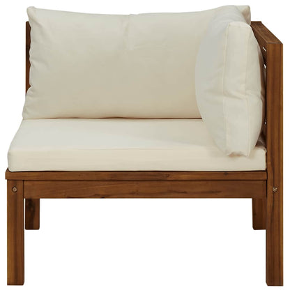 vidaXL Modulares Ecksofa mit Cremeweißen Kissen Akazienholz