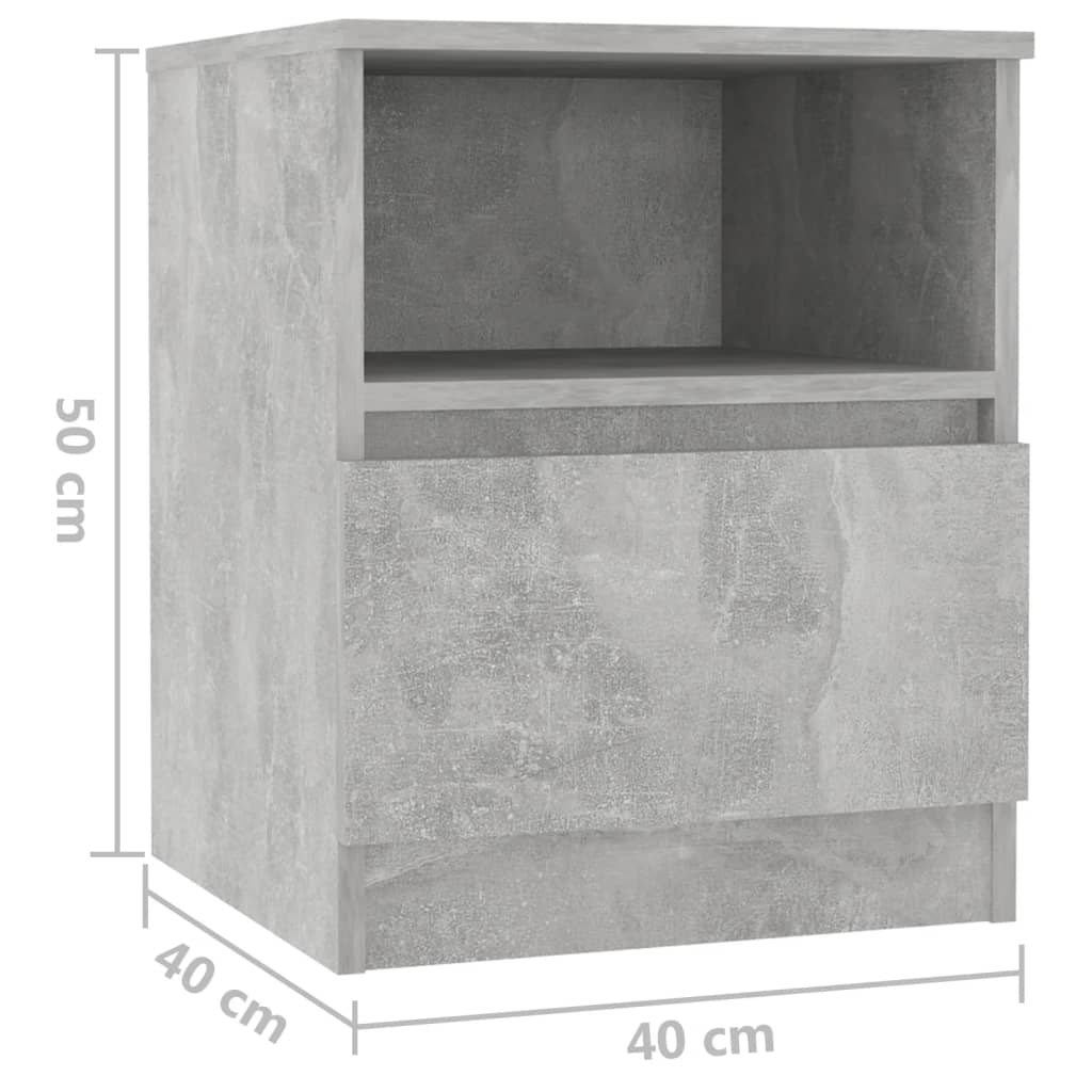 vidaXL Table de chevet gris béton 40x40x50 cm, bois d'ingénierie