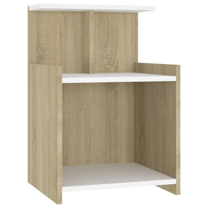 vidaXL Table de chevet blanc et chêne sonoma 40x35x60 cm Bois d'ingénierie