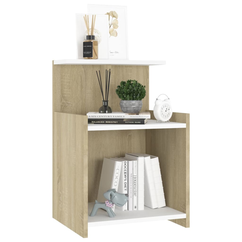 vidaXL Table de chevet blanc et chêne sonoma 40x35x60 cm Bois d'ingénierie