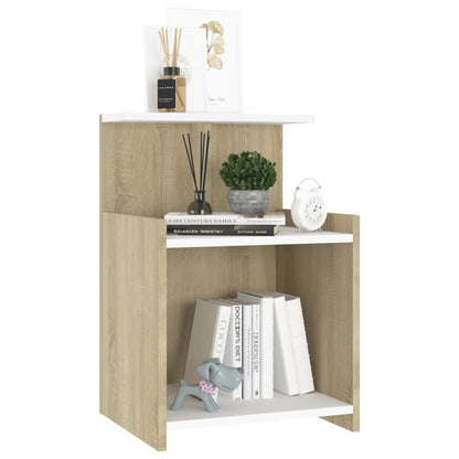 vidaXL Table de chevet blanc et chêne sonoma 40x35x60 cm Bois d'ingénierie
