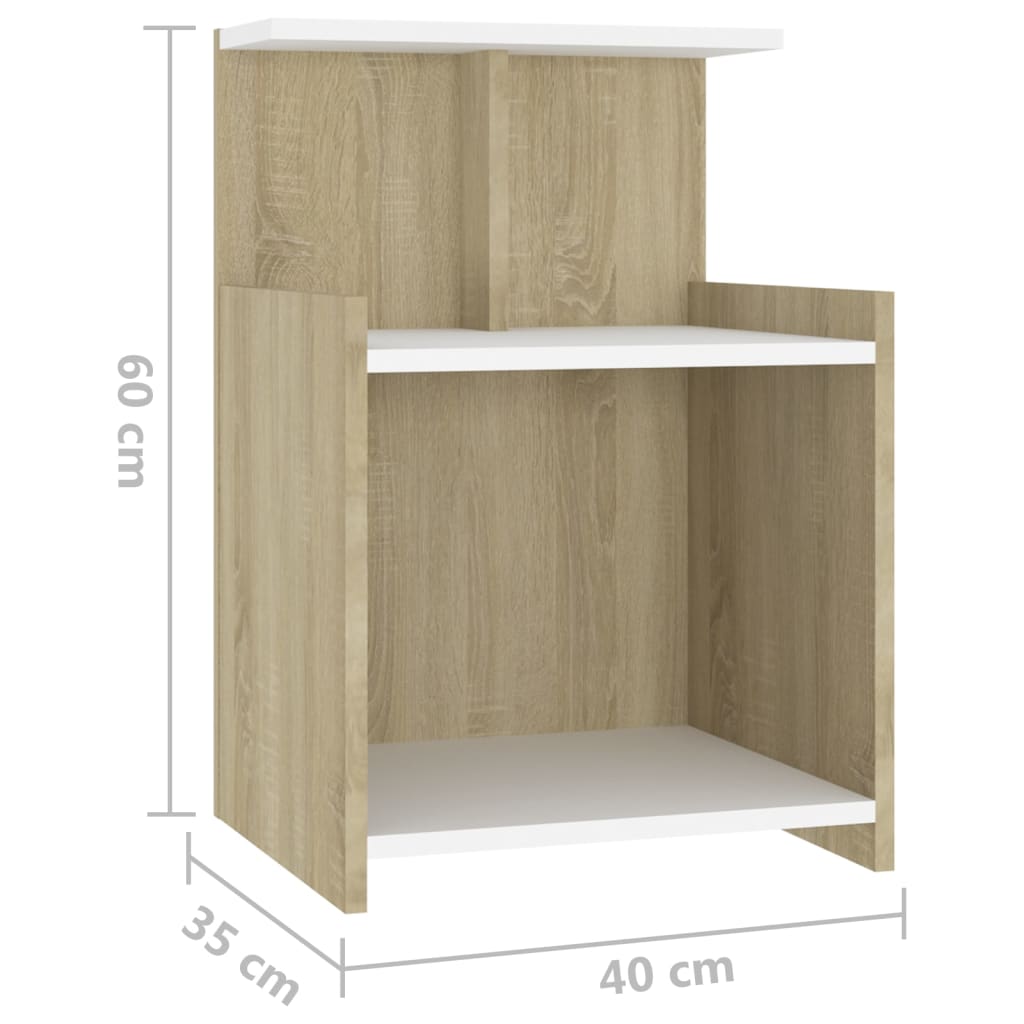 vidaXL Table de chevet blanc et chêne sonoma 40x35x60 cm Bois d'ingénierie