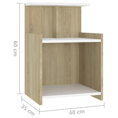 vidaXL Table de chevet blanc et chêne sonoma 40x35x60 cm Bois d'ingénierie