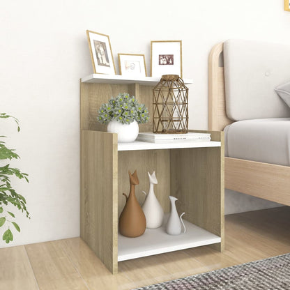vidaXL Table de chevet blanc et chêne sonoma 40x35x60 cm Bois d'ingénierie