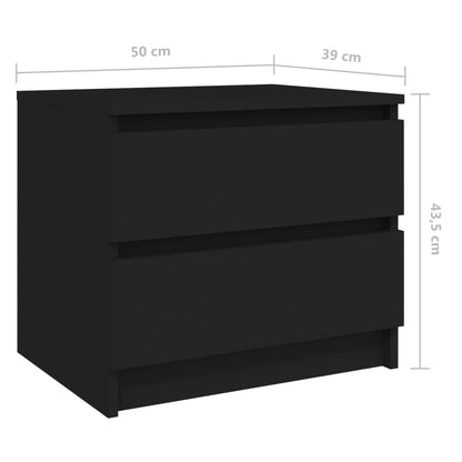 vidaXL Tables de chevet 2 pcs Noir 50x39x43,5 cm Bois d'ingénierie