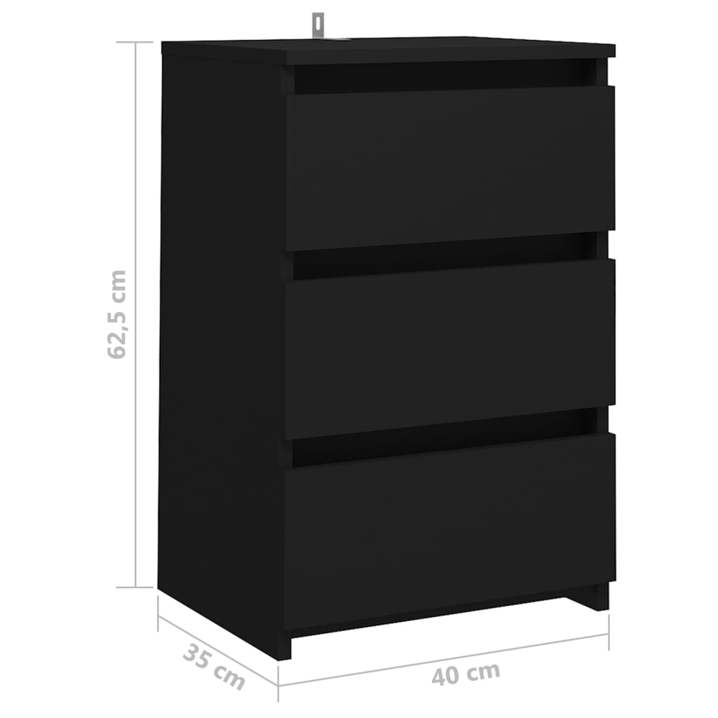 vidaXL Table de chevet noire 40x35x62,5 cm en bois d'ingénierie