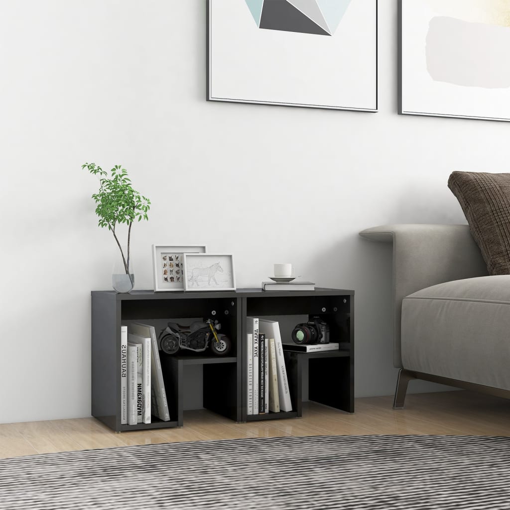 vidaXL Tables de chevet 2 pcs Gris brillant 40x30x40 cm Bois d'ingénierie