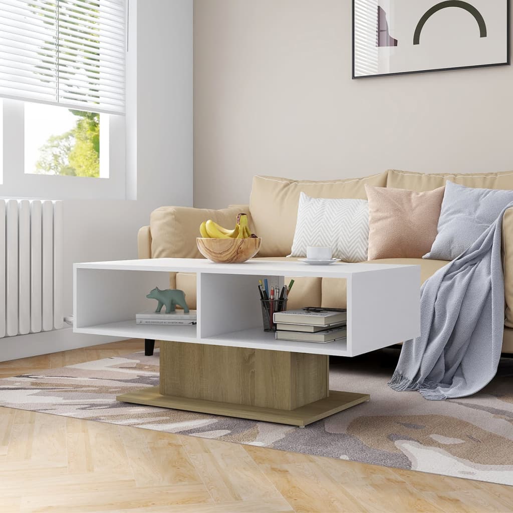 vidaXL Couchtisch Weiß und Sonoma-Eiche 103,5x50x44,5 cm Holzwerkstoff