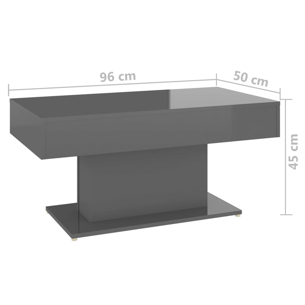 vidaXL Couchtisch Hochglanz-Grau 96x50x45 cm Holzwerkstoff