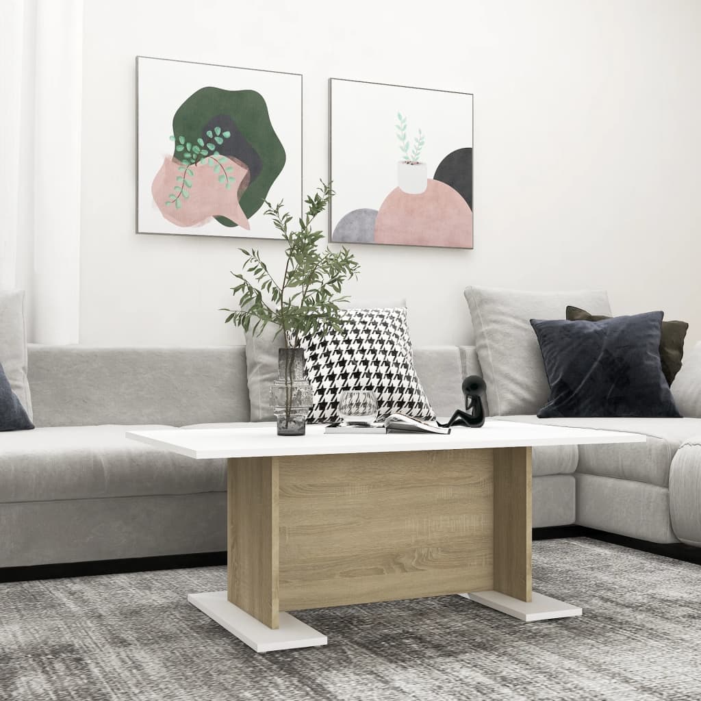 vidaXL Couchtisch Weiß und Sonoma-Eiche 103,5x60x40 cm Holzwerkstoff