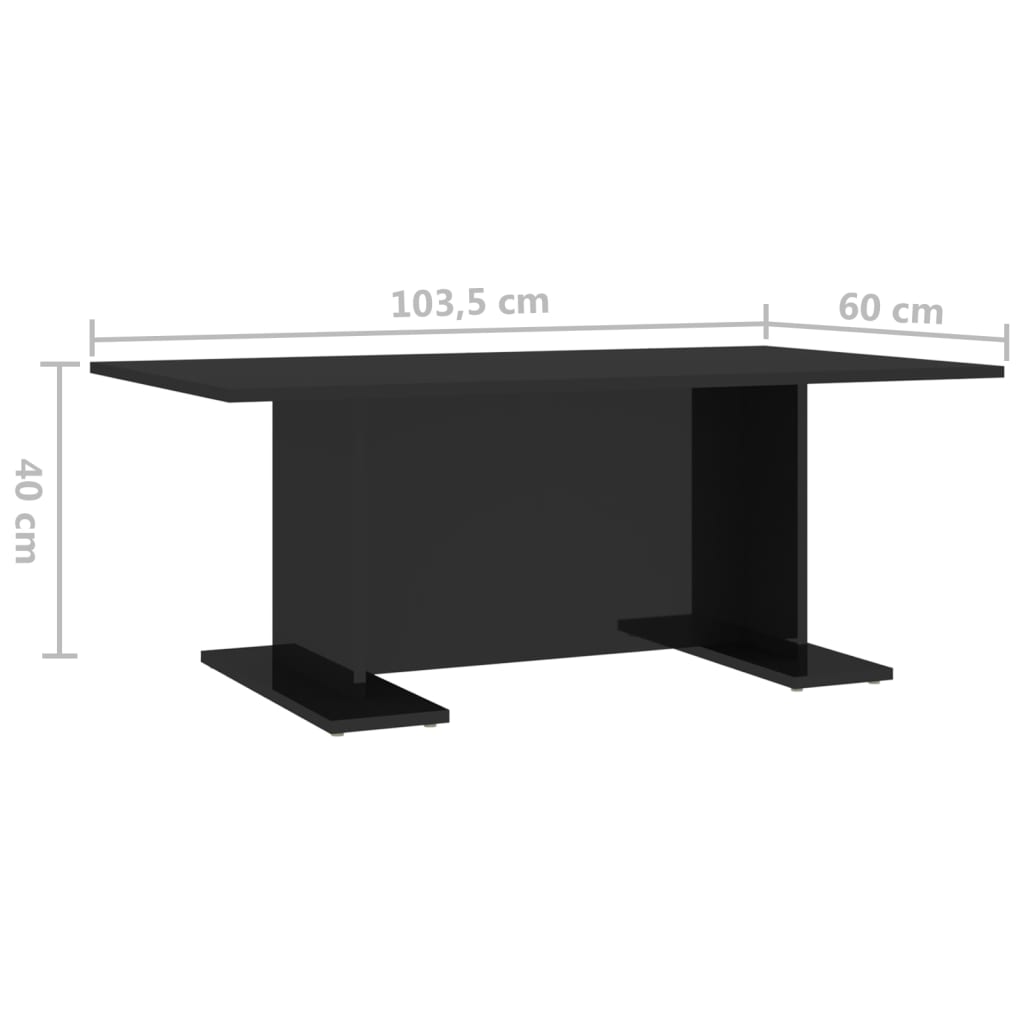 vidaXL Table basse noir brillant 103,5x60x40 cm en bois d'ingénierie