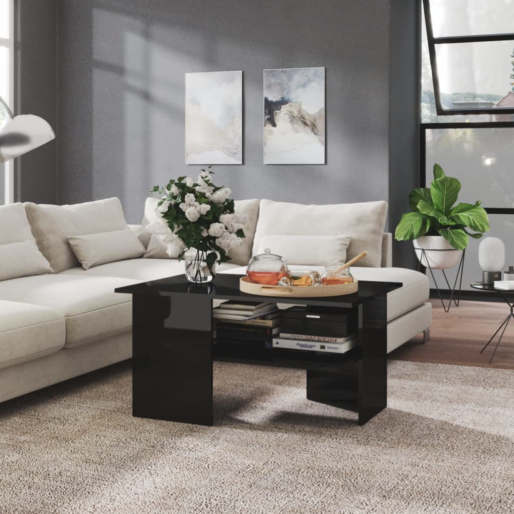 vidaXL Couchtisch Hochglanz-Schwarz 90x60x46,5 cm Holzwerkstoff