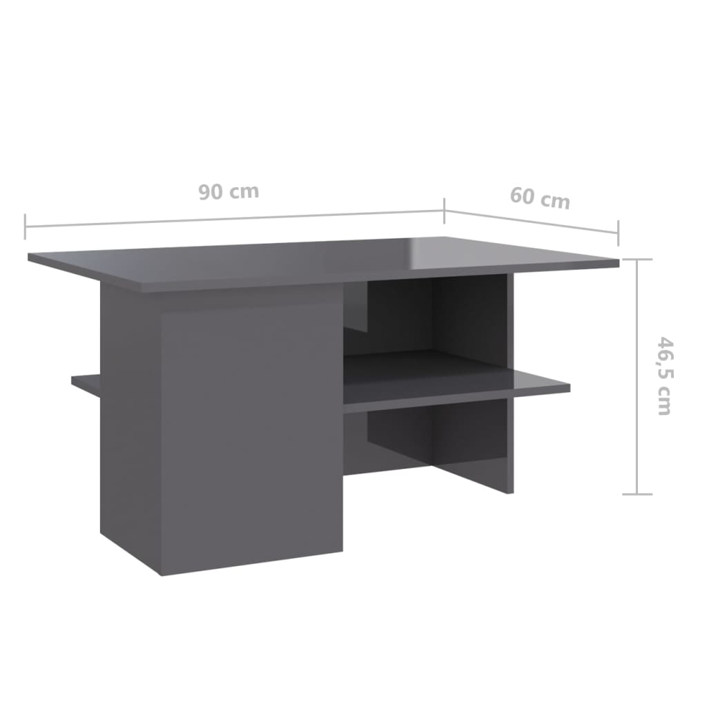 vidaXL Couchtisch Hochglanz-Grau 90x60x46,5 cm Holzwerkstoff